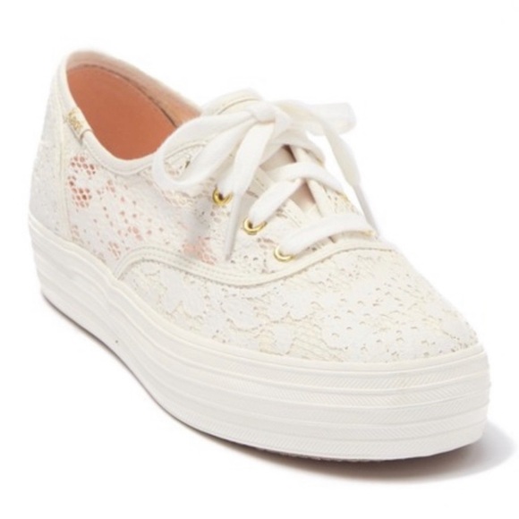 NWT Keds Triple Cream Painted Crochet Platform Sneakers Size 11 M - Picture 5 of 16